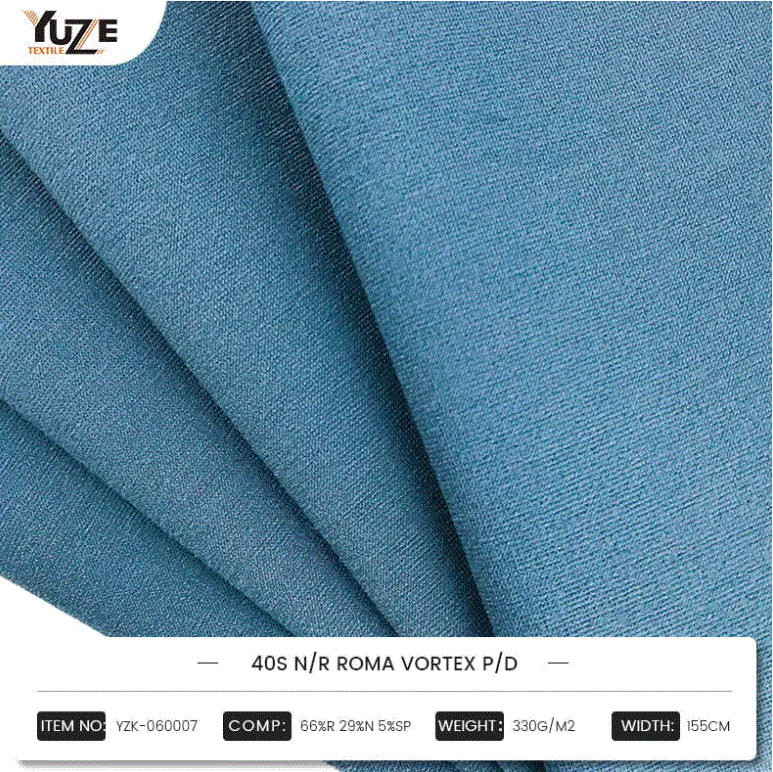 YZK-060007 40S N/R Roma Vortex P/D: Kombinace vysoce výkonných směsí Rayon, Nylon a Spandex, Vortex Vortex Spinning Technology vytváří odolnou a pohodlnou volbu módy